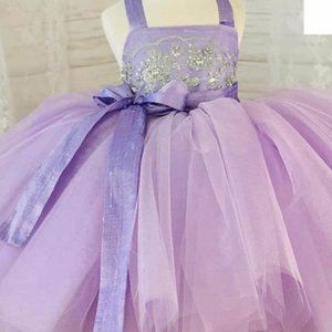 Full Purple Tulle Girls Dress